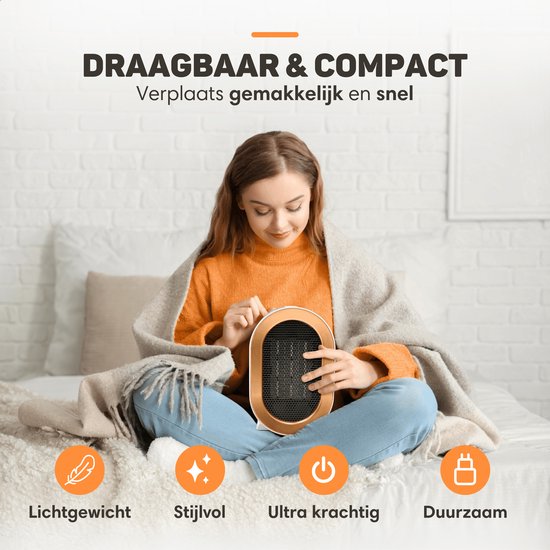 Vulpes Goods® Tech - Réchaud électrique Pro - Chauffage électrique d'intérieur - Réchaud à ventilateur - Réchaud en céramique - Chauffage - 2 niveaux - 1200W - Indication LED - Blanc