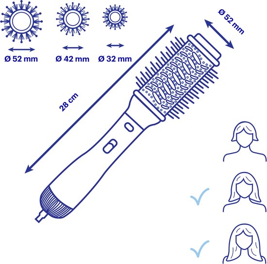 VAIVE Brosse à cheveux avec 5 accessoires - Brosse à cheveux et à boucles - Brosse à boucles/brosse à cheveux - Brosse ronde - Brosse à coiffer