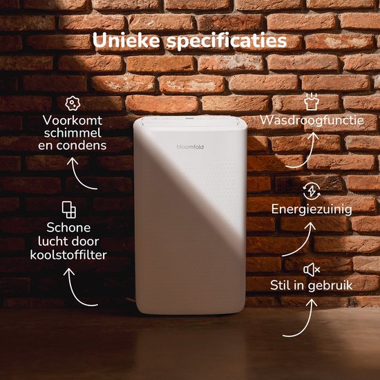 Bloomfold - Déshumidificateur et purificateur d'air - Capacité de 12 l et filtre HEPA - Avec minuterie et affichage LED - Pour un climat intérieur sain - Plastique blanc