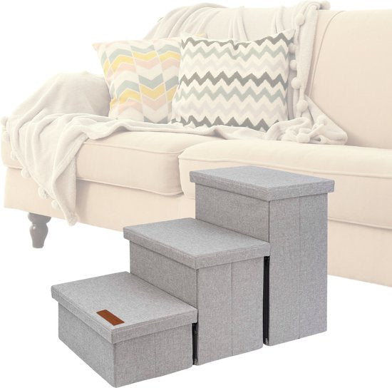 Escalier pour chien modèle solide Escalier pour chien avec rangement - Escalier pour chien - marche pour canapé ou lit - Jusqu'à 60 kg - Gris clair - Universel