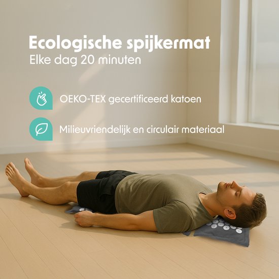 LifeGoods Acupressure Mat Eco - avec coussin - Shakti mat - Nail Mat Incl. 2x Trigger Point Ball and Carrying Bag - 72x43x2cm - Green/White