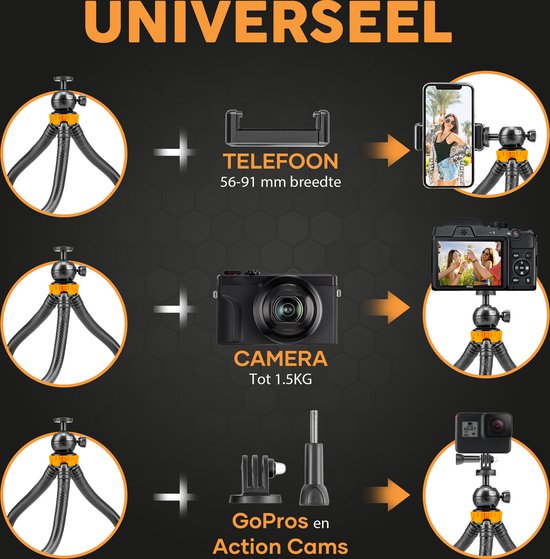 Studio ME Phone Tripod - 25 cm - Tripod Smartphone - Flexible - Camera Tripod - Black - Gorillapod - Phone Holder - Incl. Bluetooth Remote Control - Tripod Iphone - Tripod Phone