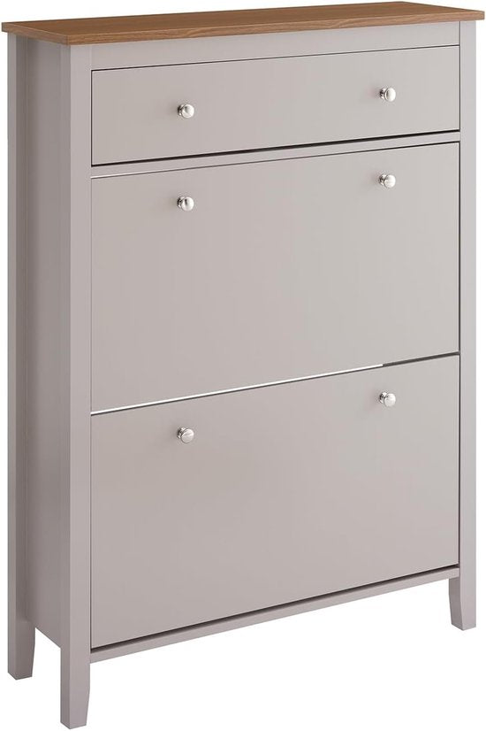 SoBuy FSR89-KA Armoire à chaussures avec 2 volets et un grand tiroir - Tiroir de rangement pour 12 paires de chaussures pour l'entrée, le couloir - Rangement pour chaussures marron clair, 80×25×108cm