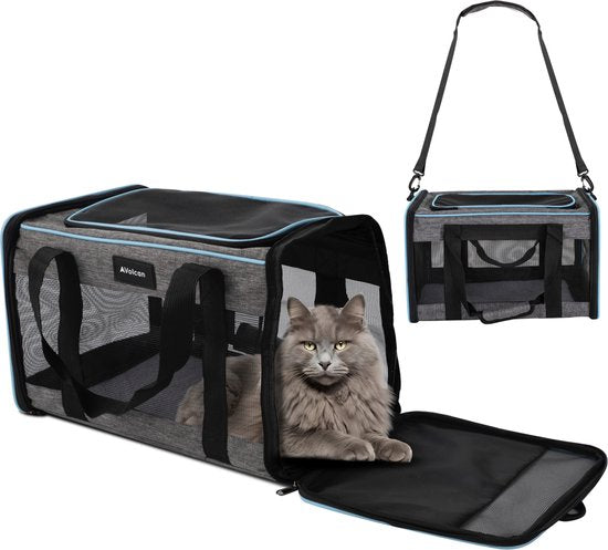 Volcan Travel Bag Cat - Panier de voyage en coton - Sac de transport pour chat ou petit chien - Panier de voyage pour chat - Gris