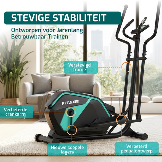 FITAGE Crosstrainer Low Noise - Crosstrainers avec Bluetooth Kinomap & Zwift - Fitness Trainer avec 24 programmes d'entraînement - Moniteur de fréquence cardiaque précis