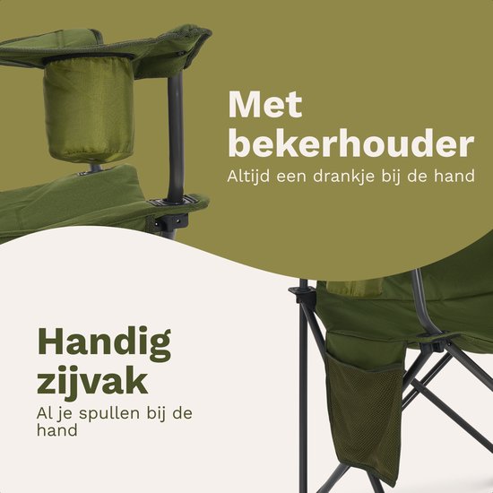 TRVLMORE Chaises de camping XXL - pliables - 2-Pack - Capacité de charge 160KG - Sac de transport inclus - Chaise pliante - Chaise de pêche - Chaise de camping - Chaise pliante - Vert