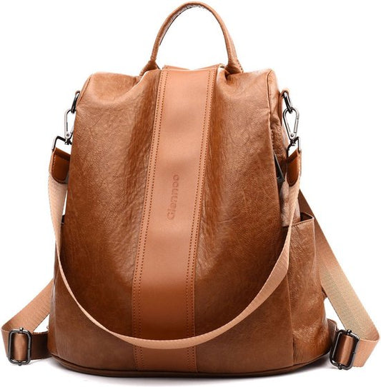 Glennoo Anti-theft Backpack Ladies - Sac à dos pour dames - Cuir PU - Marron