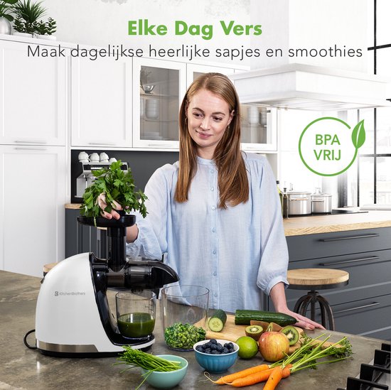 KitchenBrothers Slowjuicer - Presse-agrumes - Presse-légumes et fruits - 700ml - Avec réservoir de pulpe - Extracteur de jus - Blanc perle