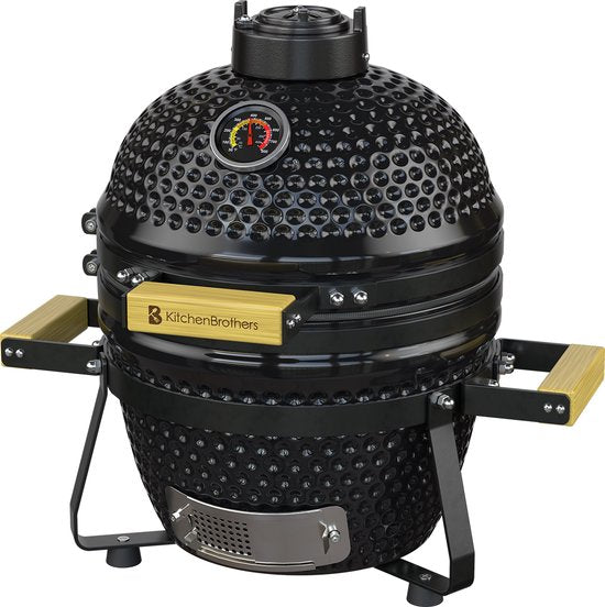 KitchenBrothers Kamado BBQ - 13 Inch Charcoal Barbecue - 27⌀ cm - Deluxe Set - Egg BBQ with Accessories including Cover - Noir