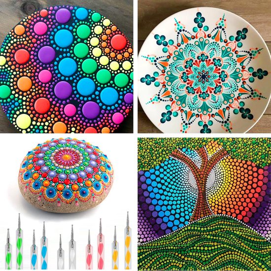 Happy Painter Mandala Dotting Tools - Nail Art Brushes - Starter kit 16-piece - Dot Painting - Craft kit - Nailart - Templates for Adults