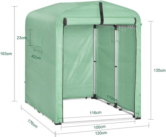 SoBuy KLS11-GR Abri de jardin, abri de jardin extérieur, étanche, abri moteur avec crochets, garage pour vélo et outils, abri vélo, rangement et stockage, vert, 120 x 176 x 163 cm