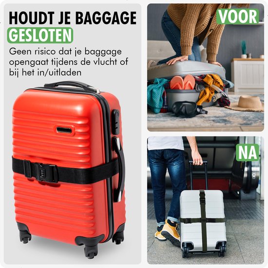Travelhawk Courroie de bagage avec serrure à numéro - Courroie de bagage - Courroies de bagage - Ajustable - 180 centimètres - Sécurité supplémentaire - Voyage - Noir