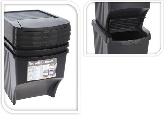 Poubelles de tri sélectif - Empilables - Plastique - 3 x 22 litres