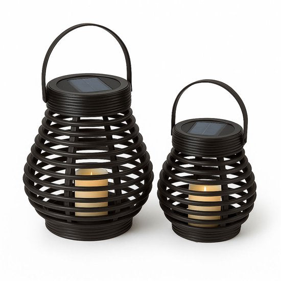 FlinQ Solar Bottassano Lampe de table pour l'extérieur - Lanterne de jardin à Led solaire - Lanterne de jardin avec capteur jour/nuit - Eclairage de jardin solaire - Eclairage d'extérieur - Lot de 2 lanternes