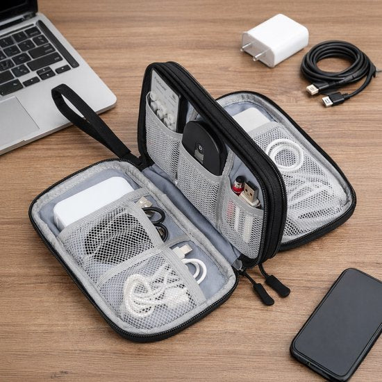Travelhawk Cable Organiser - Cable Bag - Electronics Organiser Case - Storage Bag for Cables and Accessories - Small - Black
