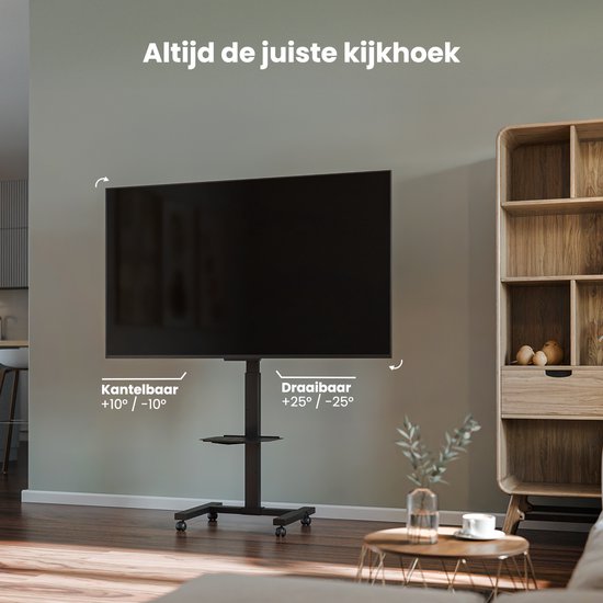 Auronic TV Stand - Pied TV - Mobile - Rotatif - Réglable - Inclinable - Roues avec frein - 32 à 75 pouces - Noir