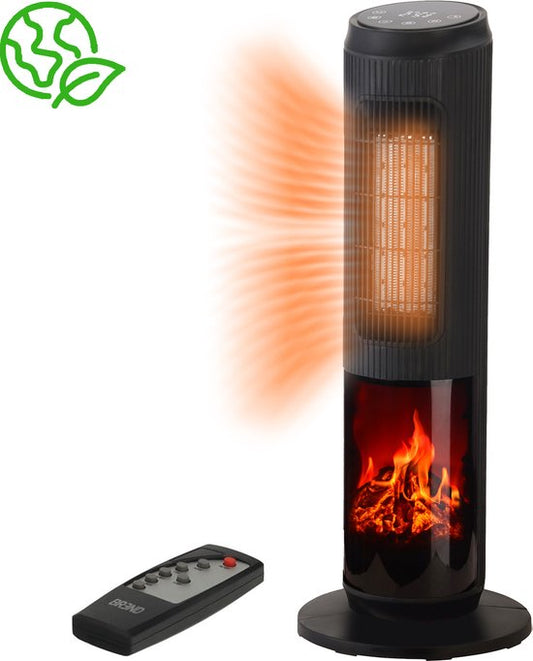 BREND BR-2222 Réchaud électrique avec chauffage d'ambiance et thermostat 18-45 °C - Réchaud à ventilateur en céramique - Chauffage avec fonction Swing - Minuterie - Noir