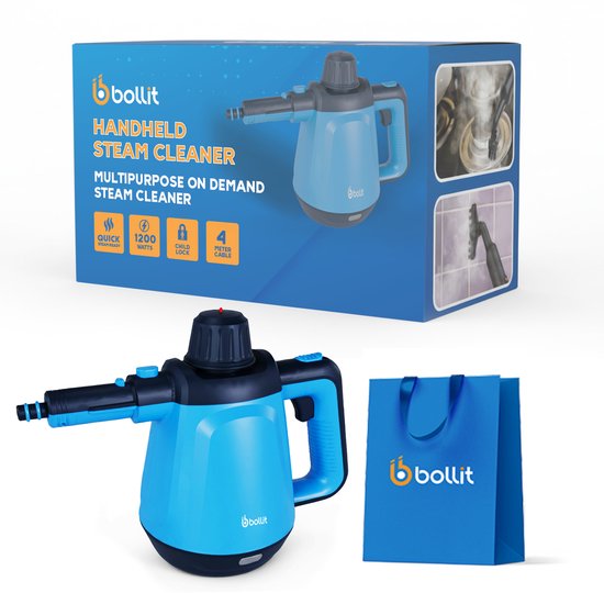 BOLLIT 1200W Steam Cleaner - Handheld Steam Cleaner - 3.5 Bar - Handheld Steamer - Stain Cleaner - Steam Cleaner - Carpet Cleaner - Extra Power Steam Cleaner : Floor, Sofa, Kitchen Bathroom & Carpet Cleaning - Incl. Storage Bag