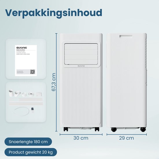 Auronic Mobile Air Conditioner - 7,000 BTU - 3-en-1 - Climatisation avec 2 kits d'étanchéité de fenêtre - Ventilateur - Déshumidificateur - refroidit jusqu'à 20m² - Blanc