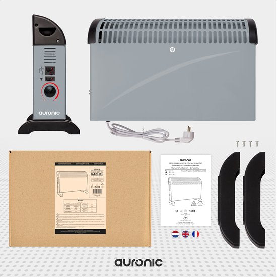 Auronic Convecteur électrique - 750/1250/2000 Watts - Avec ventilateur - Chauffage - Radiateur à ventilateur - Gris