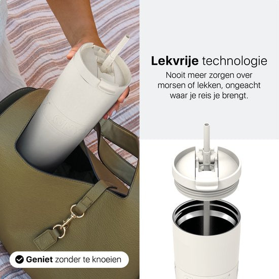 ONYX Bouteille à boire avec paille 700ML - Bouteille d'eau pour enfants et adultes - Mug Thermos Mug de voyage en acier inoxydable - Buvette de motivation - Tasse à boire pour l'école - Coco White