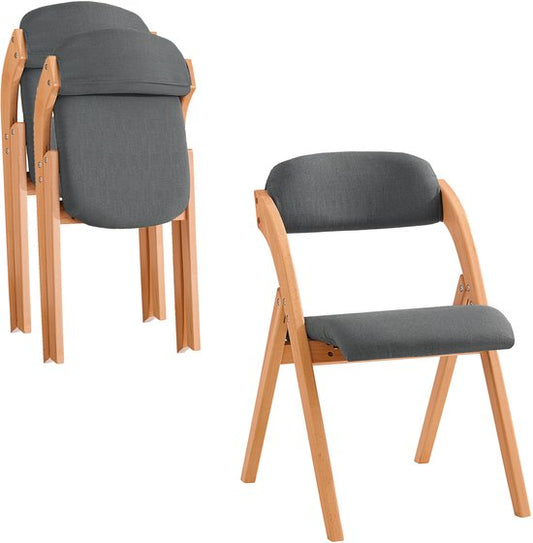 SoBuy Set of 2 Folding Chair, Office Chair with Upholstered Seat Cushion, Dining Chair, Nature/Dark Grey, 47.5x77x59 cm, FST92-SGx2 - pour la salle à manger, le balcon ou le bureau