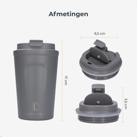 Castagnola Thermos Cup - Coffee Mug To Go - Travel Mug for Coffee and Tea - Tea Mug - 380 ML - stainless steel - Grey