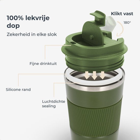 Mug thermos Castagnola - Tasse à café To Go - Mug de voyage pour le café et le thé - Mug à thé - 380 ML - acier inoxydable - Vert