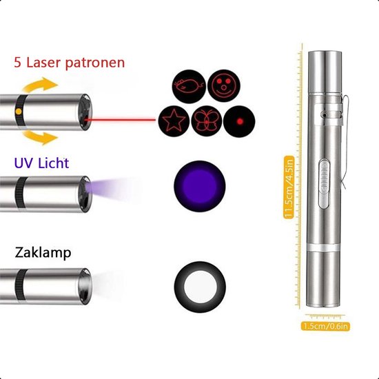 Tech Essentials 7-In1 Laser Pen - Rouge - Rechargeable - Motifs - Lumière UV - Lumière de soudage - Laser Chat - Chien - Jouet pour chat - Jouet pour chien - Chiot - Chat - 2-Pack