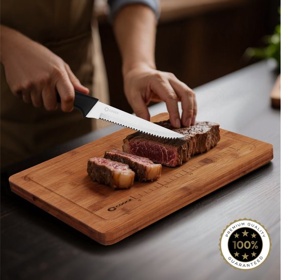 COOCK - Set de couteaux avec bloc et planche à découper pliante - Couteaux de cuisine - Ciseaux - Acier à aiguiser (Aiguiseur de couteaux) - Set d'ustensiles de cuisine 15 pièces dans un bloc à couteaux - Avec revêtement résistant aux rayures - Acier inox