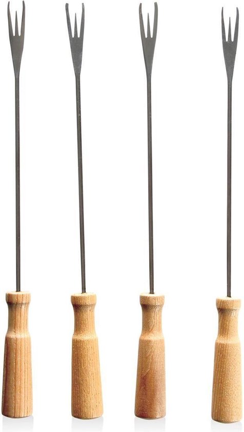 Fourchettes à fondue Boska Oslo - Set de 4 fourchettes - avec prise supplémentaire - Argent/Marron
