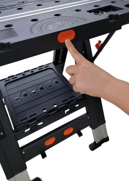 Établi pliant professionnel Aldorr - Table de travail réglable avec capacité de charge de 450 kg - Construction robuste et stable - Compact et léger - Idéal pour scier, percer et divers travaux de bricolage