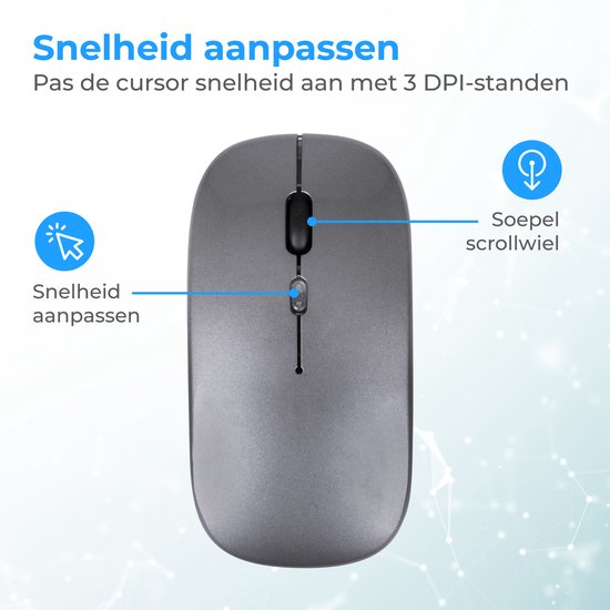 Nuvance - Souris sans fil LED - Bluetooth - Ergonomique - Ordinateurs portables et jeux - Sans fil - Gris