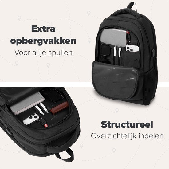 TRVLMORE Sac à dos avec durée de vie - Sac à dos avec compartiment pour ordinateur portable 17 pouces - Cartable - Résistant aux éclaboussures - Hommes et femmes - Garçons et filles - 36L - Noir