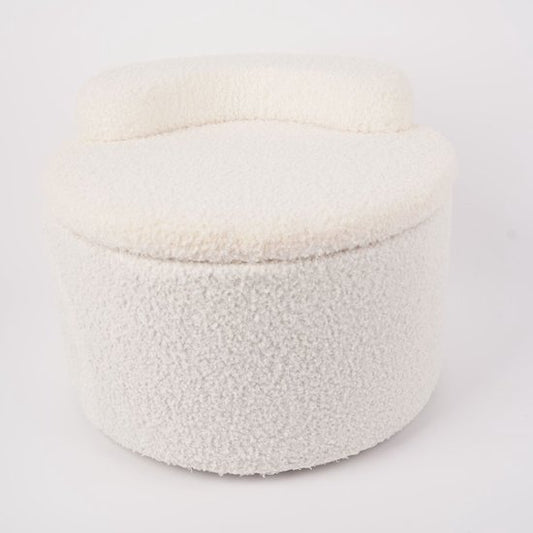 Pouf enfant avec rangement - Blanc avec crème