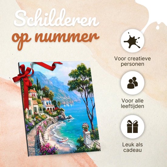 Rubye® Painting By Number Adults - Spanish Coast - With Brushes - Canvas Painting Canvas - Colours by Number - 40x50cm