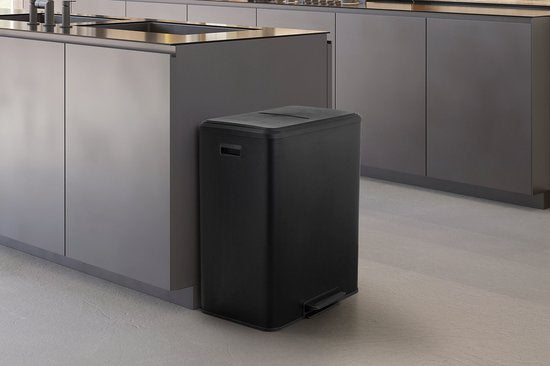 Umuzi Cleaning Double Waste Bin - 60L - Poubelle à pédale - Soft Close - 53x38x66 - Noir mat