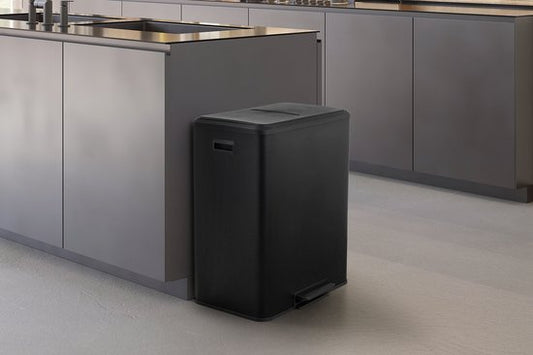 Umuzi Cleaning Double Waste Bin - 60L - Poubelle à pédale - Soft Close - 53x38x66 - Noir mat