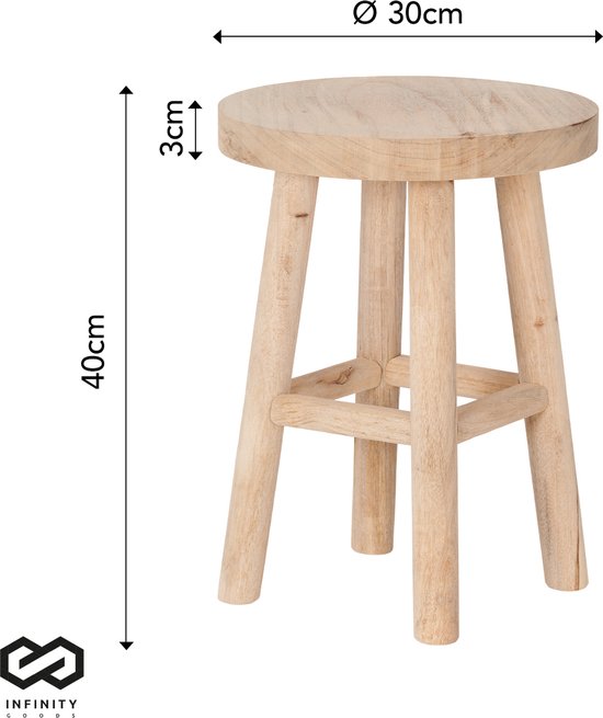 Infinity Goods Stool Bois - Teck - Table d'appoint - Tabouret - Table à plantes - Marchepied - Jusqu'à 150 kg - Marron