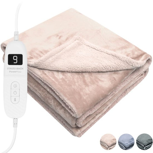 STAUS&BACH Couverture électrique 3XL - Couverture supérieure pour 2 personnes - Couverture chauffante double face en polaire Sherpa - Rose champagne - 180x160 cm PowerNap