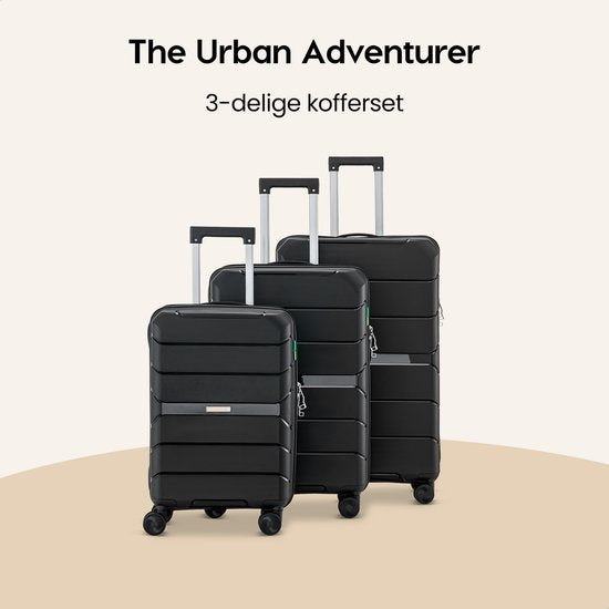 SKYCASES Urban Adventurer - Valise de voyage moyenne - Verrouillage par numéro - 44x27x66cm - 78L - Valise de voyage avec verrouillage de valise - Roues pivotantes - Noir V2
