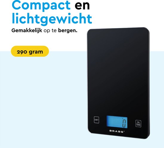 BRASQ Balance de cuisine numérique noire - Piles incluses - Balance de cuisine avec fonction Tare - Etendue de pesée 10 KG - Balance de précision