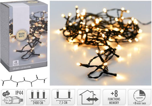 Lumières de Noël 320 led- 24m - blanc chaud - Minuterie - Fonctions d'éclairage - Mémoire - Extérieur - Intérieur Lumières de sapin de Noël