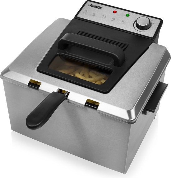 Princess Fryer 185000 - Grande friteuse - 1 grand et 2 petits paniers - 5 litres - 3270W - Hublot de visualisation - Zone froide - Filtre anti-odeurs