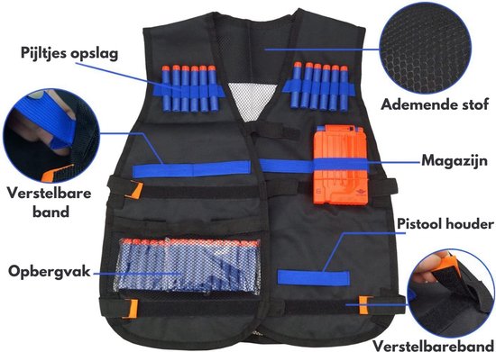 VAIVE Gilet tactique pour Nerf - Inclut des fléchettes et un chargeur pour les pistolets