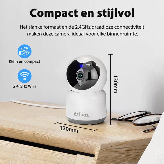 Caméra de sécurité intérieure - avec vision nocturne - Wifi et SD 64GB - Caméra de surveillance - Full HD - Tuya Smart - Blanc - by Saaf