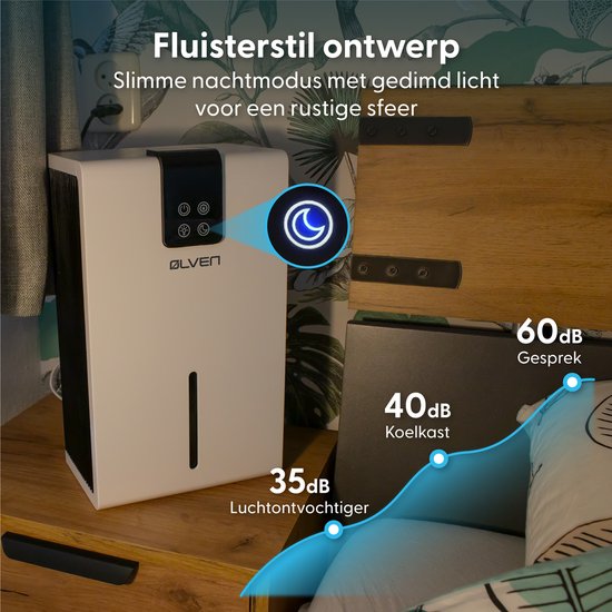 Déshumidificateur Ølven - Déshumidifie jusqu'à 0,7L par jour - Déshumidificateur - Silencieux - Mode nuit - Blanc