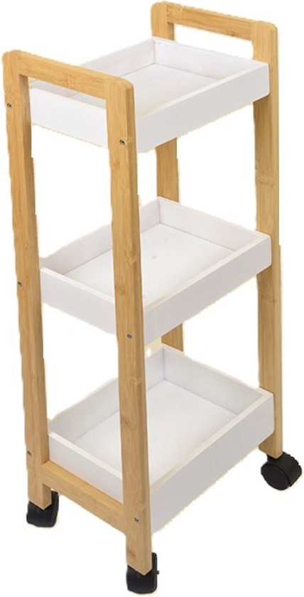Ceruzo Storage Trolley - Etagère de cuisine mobile - 3 étages-Bambou et MDF -incl. roues 29x20xH80 cm