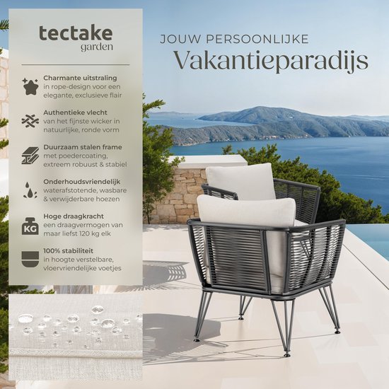 tectake® 2-Piece Set Garden Lounge Armairs Sundo in Rope-Design - Comfort and Style - lounge chairs