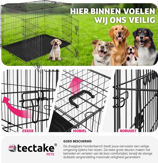 tectake® Dog Cage - Dog Fence Box - Dog Kennel - Boîte à chien pliable - Boîte de transport stable pour chiens et chiots - Pour le coffre, la voiture, le camping et la maison - 121.5 x 75.5 x 80.5 cm